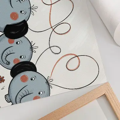 Stijlvolle wandposter olifanten met ballonnen die plezier en vreugde uitstralen
