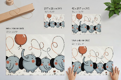 Stijlvolle wandposter Olifanten met ballonnen, netheid, plezier, vreugde