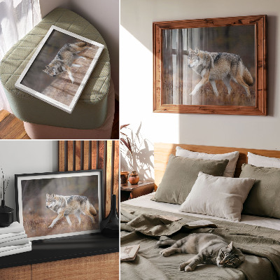 Poster Wolf in beweging, wild landschap, natuur