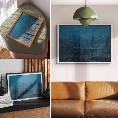 Poster Metropolis 's nachts verlicht moderne wolkenkrabbers