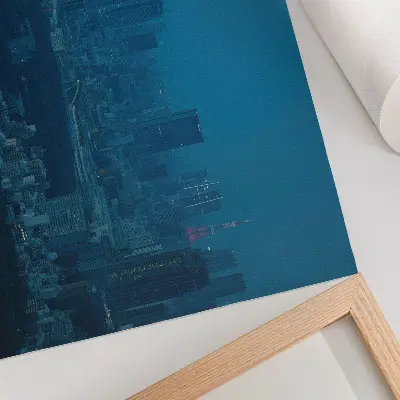 Poster moderne wolkenkrabbers in Metropolis bij nacht