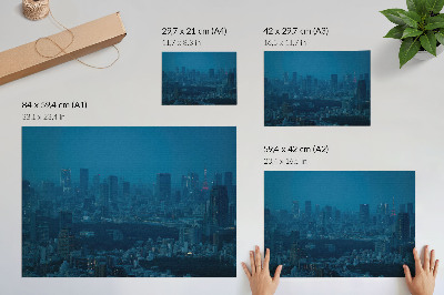 Poster Metropolis 's nachts verlicht moderne wolkenkrabbers