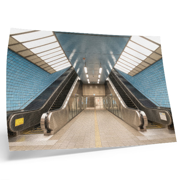 Poster Blauwe tegels moderne trap symmetrie