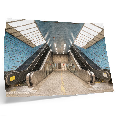 Poster Blauwe tegels moderne trap symmetrie