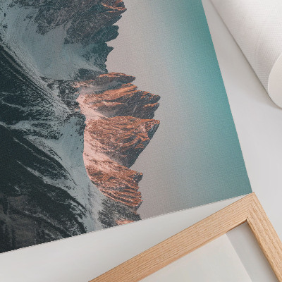 Moderne decoratieve poster Pastelkleurige bergen in het licht van de ondergaande zon