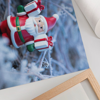 Poster De Kerstman met cadeaus in een winterse setting.