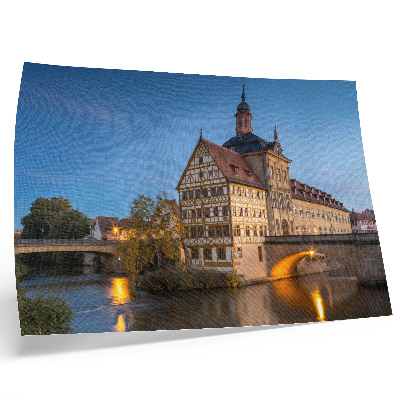 Poster Historisch gebouw, brug, water, blauwe lucht
