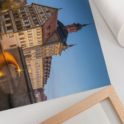 Poster Historisch gebouw, brug, water, blauwe lucht