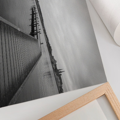 Poster Zwart-wit landschap, houten pier, rustig meer