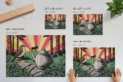 Poster Een dynamische bosscène rijk aan details.