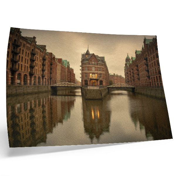 Moderne decoratieve poster Historische gebouwen, kanalen, kalm water, bruggen