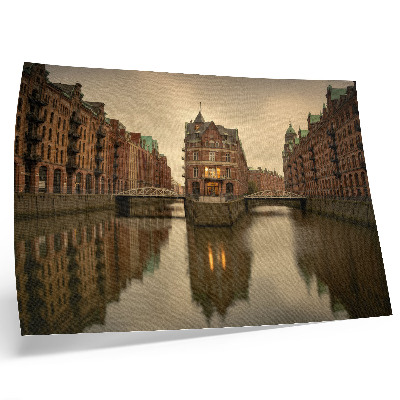 Moderne decoratieve poster Historische gebouwen, kanalen, kalm water, bruggen