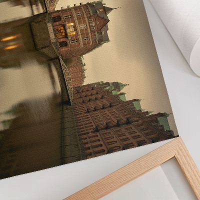Moderne decoratieve poster Historische gebouwen, kanalen, kalm water, bruggen