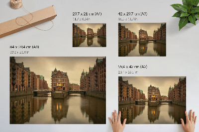 Moderne decoratieve poster Historische gebouwen, kanalen, kalm water, bruggen