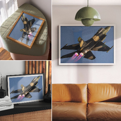 Stijlvolle wandposter Straalvliegtuig, intense kleuren, lucht