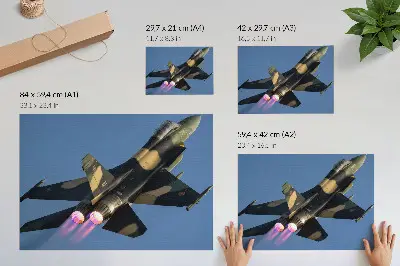 Stijlvolle wandposter straalvliegtuig met intense kleuren in de lucht