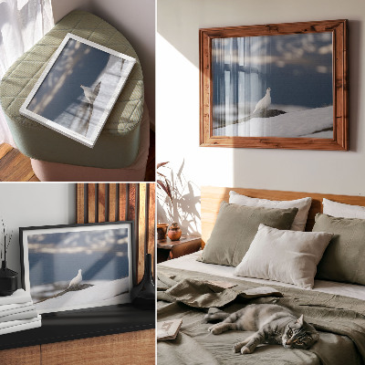 Poster Vogel in de sneeuw winterlandschap zachtheid