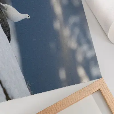 Poster vogel in de sneeuw in een zacht winterlandschap