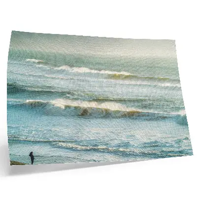 Stijlvolle wandposter met dynamisch kustlandschap van de zee en golven