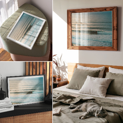 Stijlvolle wandposter Oceaangolven kalmeren de horizon, surfers