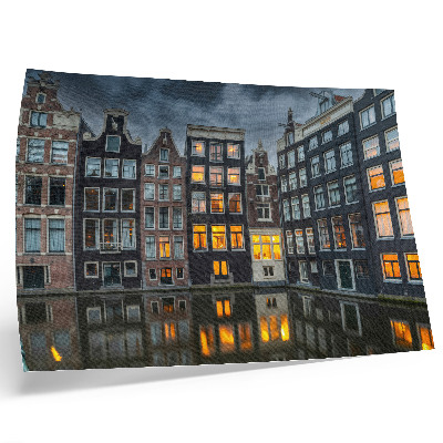 Moderne decoratieve poster Huurwoningen aan het kanaal, een gezellige sfeer die uitnodigt tot bezinning.