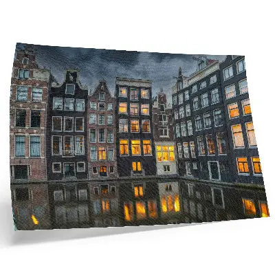 Moderne decoratieve poster huurwoningen aan het kanaal met een gezellige sfeer die uitnodigt tot bezinning
