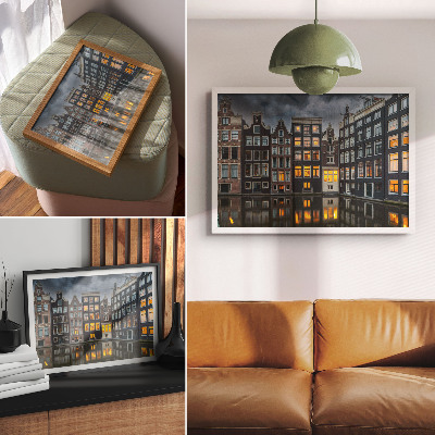 Moderne decoratieve poster Huurwoningen aan het kanaal, een gezellige sfeer die uitnodigt tot bezinning.