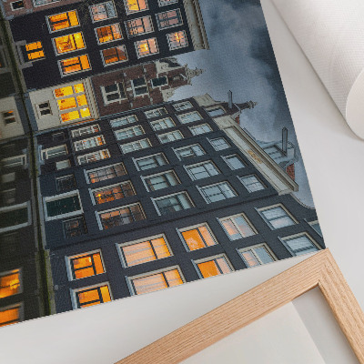 Moderne decoratieve poster Huurwoningen aan het kanaal, een gezellige sfeer die uitnodigt tot bezinning.