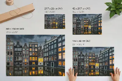 Moderne decoratieve poster huurwoningen aan het kanaal met een gezellige sfeer die uitnodigt tot bezinning