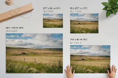 Stijlvolle wandposter schilderachtig landschap met een eenzaam huisje in de natuur