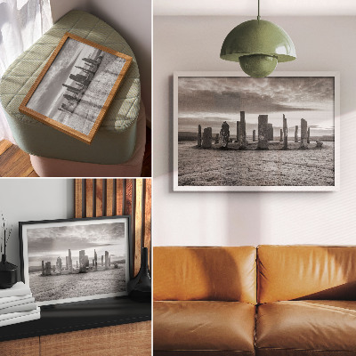 Moderne decoratieve poster Mysterieuze cirkel van ruwe stenen, rust en reflectie