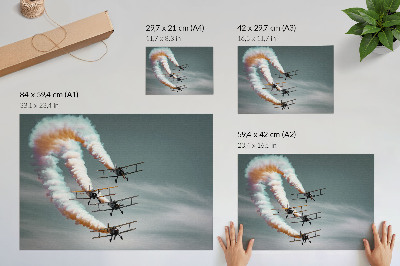 Stijlvolle wandposter Vliegtuigen in formatie met oranje strepen