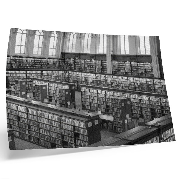 Poster Klassieke bibliotheek met houten planken.