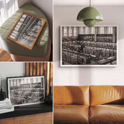 Poster Klassieke bibliotheek met houten planken.