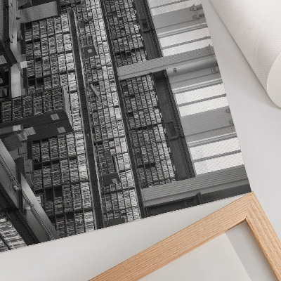 Poster Klassieke bibliotheek met houten planken.