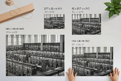 Poster Klassieke bibliotheek met houten planken.