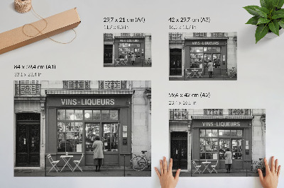 Stijlvolle wandposter Stijlvolle gevel, oude stadssfeer, zwart-wit