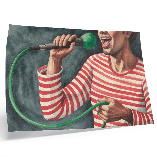 Moderne decoratieve poster Rood gestreept shirt, groene microfoon