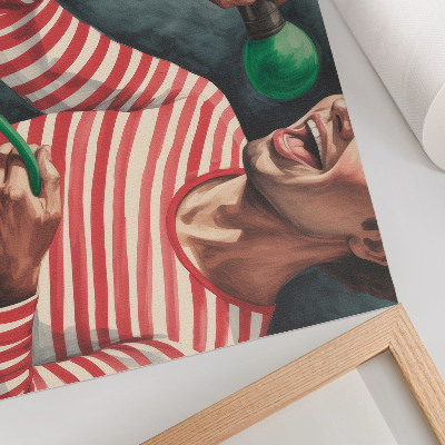 Moderne decoratieve poster Rood gestreept shirt, groene microfoon