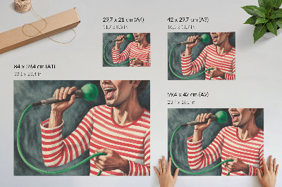 Moderne decoratieve poster Rood gestreept shirt, groene microfoon