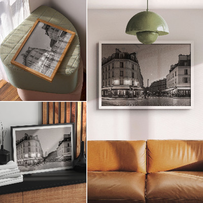 Moderne decoratieve poster Zwart-witte gebouwen, cafés, nachtelijke elegantie