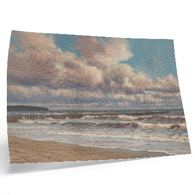 Poster Rustige zee, pastelkleurige wolken, strand