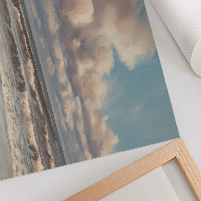 Poster Rustige zee, pastelkleurige wolken, strand