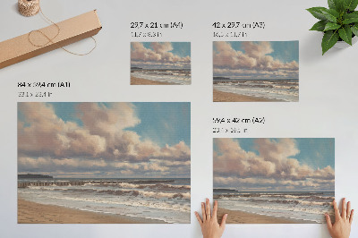 Poster Rustige zee, pastelkleurige wolken, strand