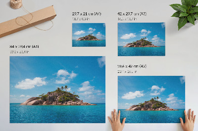 Moderne decoratieve poster Exotisch eiland, blauwe lucht, groen