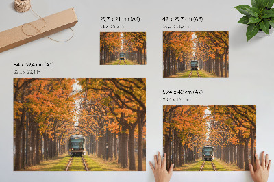 Moderne decoratieve poster Herfsttunnel met een tram in het midden