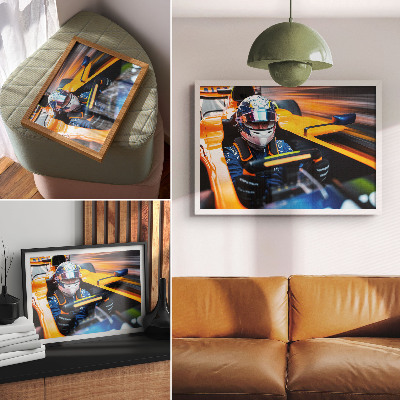 Poster Een coureur in een racewagen vol snelheid en energie.