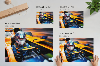 Poster Een coureur in een racewagen vol snelheid en energie.