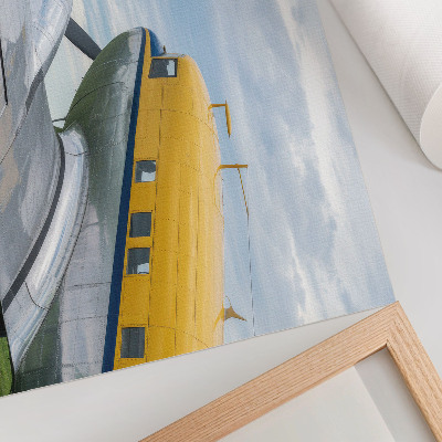 Poster Stijlvol klassiek vliegtuig in geel, grijs en blauw