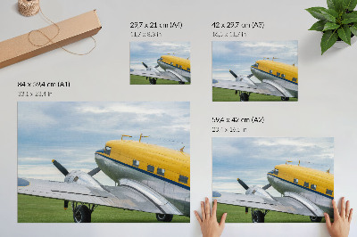 Poster Stijlvol klassiek vliegtuig in geel, grijs en blauw